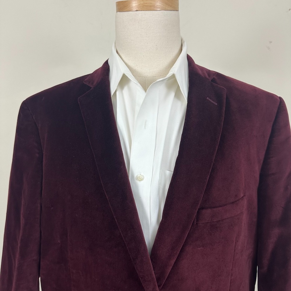 Madison Luxe Velvet Blazer Smoking Jacket Burgundy  Slim Fit Mens 50R